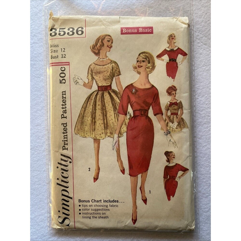 #3536 Simplicity Pattern One Piece Dress w/ Two Skirts Size 12 UNCUT FF VTG 60s